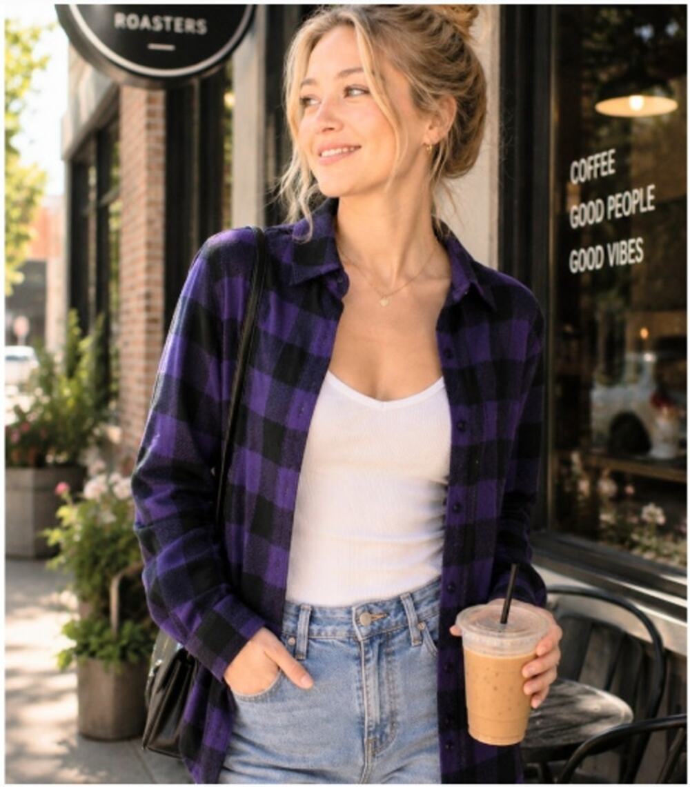 Tuckernuck Flannel Shirt Large Purple Black Buffalo Check Plaid Western Yoke NWT